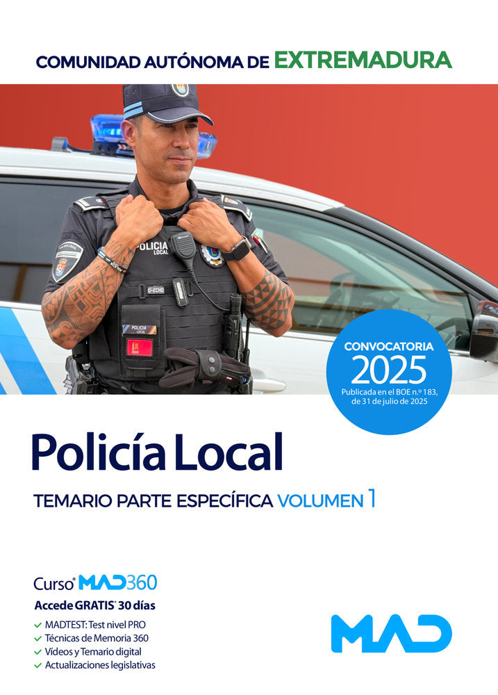 POLICIA LOCAL EXTREMADURA TEMARIO PARTE ESPECIFICA 1 EXTREMA | portada del libro