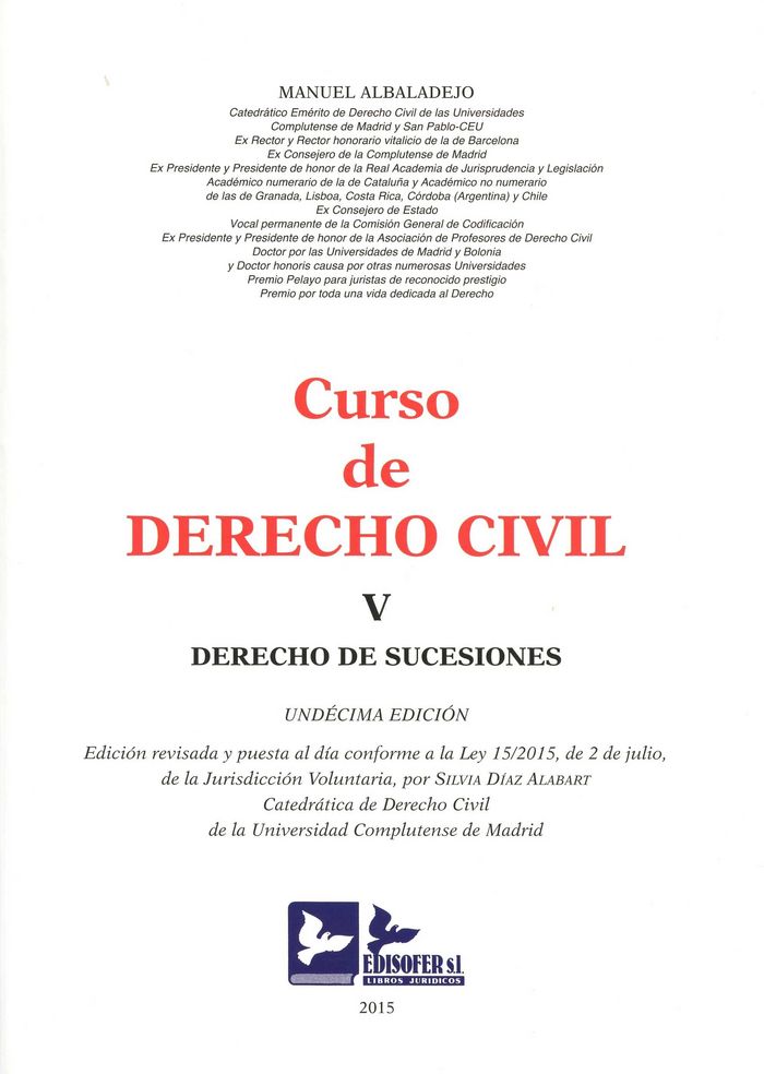 CURSO DE DERECHO CIVIL-TOMO V (DERECHO DE SUCESIONES), de ALBALADEJO GARCIA | portada del libro