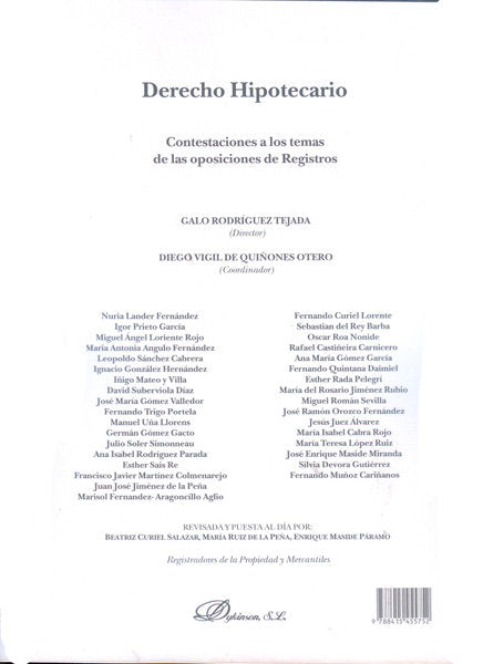 Derecho Hipotecario. Contestaciones a los temas de las oposiciones de Registros, de Lander Fernández [et al.], Nuria | portad
