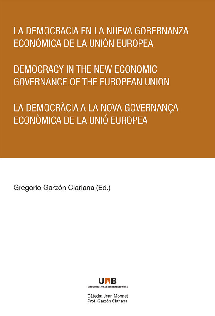 La democracia en la nueva gobernanza económica de la Unión Europea, de GARZON | portada del libro