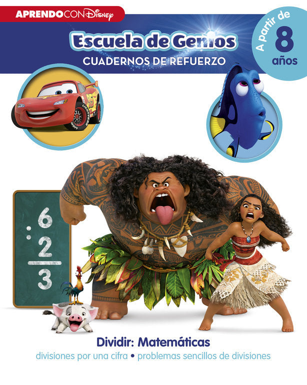 Dividir: Matemáticas: divisiones por una cifra · problemas sencillos de divisiones (Disney Escuela d, de Disney, | portada de