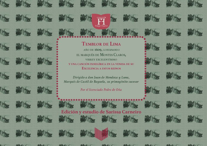 Temblor de Lima y otros poemas al marqués de Montesclaros, virrey del Perú (1607-1615), de DE OÑA, PEDRO | portada del libro