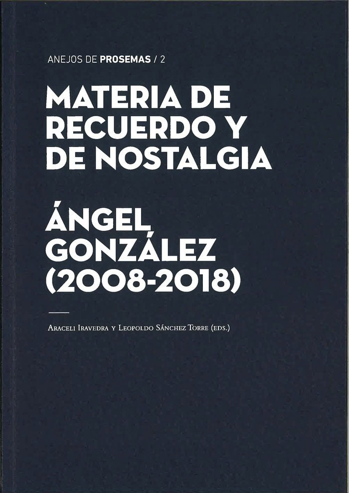 Materia de recuerdo y de nostalgia. Angel González (2008-2018), de AA.VV. | portada del libro