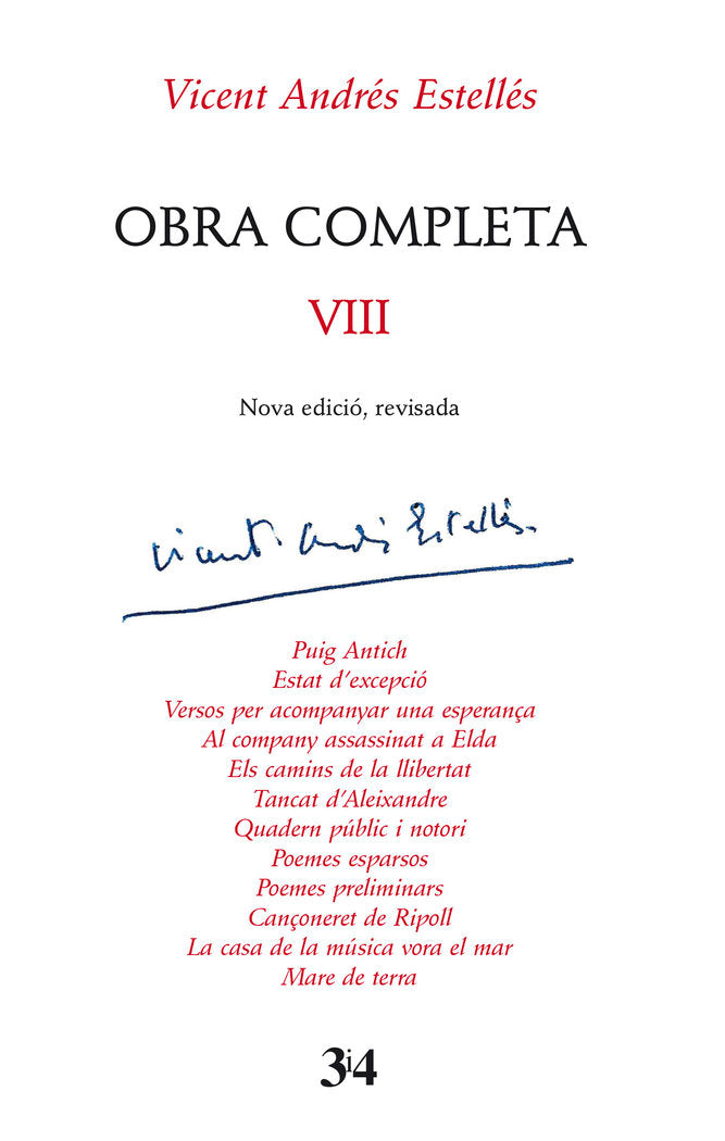 OBRA COMPLETA VIII - VICENT ANDRES ESTELLES - (NOVA EDICIO, REVISADA), de VICENT ANDRES ESTELLES | portada del libro