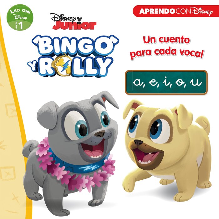 Bingo y Rolly. Un cuento para cada vocal: a, e, i, o, u (Leo con Disney - Nivel 1), de Disney | portada del libro