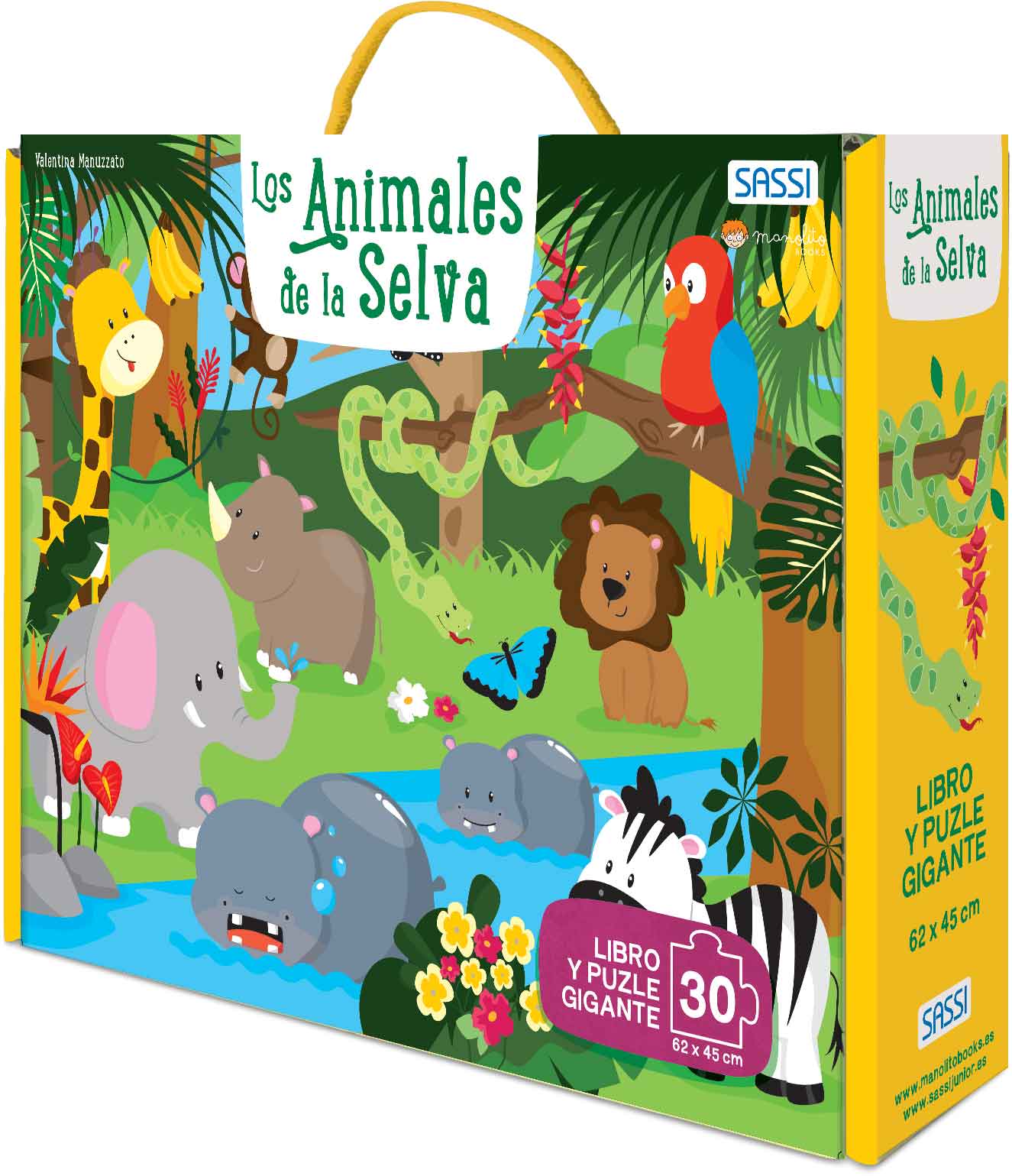 ANIMALES DE LA SELVA 30 PIEZAS CON PUZZL, de V. MANUZZATO | portada del libro