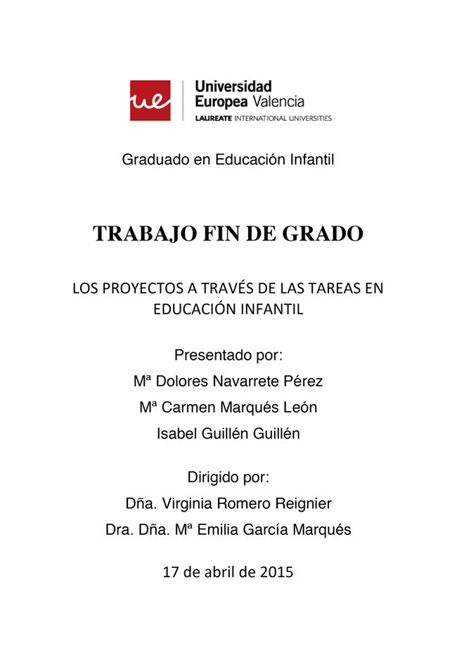 Los proyectos a través de las tareas en educación infantil, de Navarrete Pérez, Mª Dolores | portada del libro