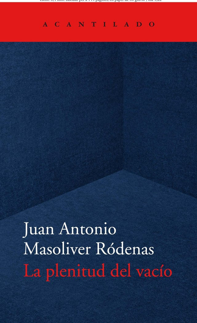 LA PLENITUD DEL VACIO, de MASOLIVER RODENAS, JUAN ANTONIO | portada del libro