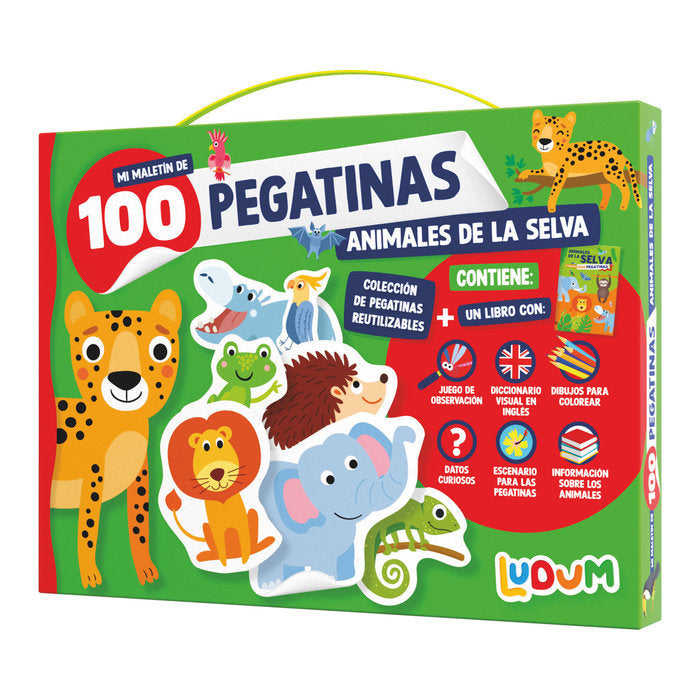 MALETIN 100 PEGATINAS - ANIMALES EN LA SELVA, de IMAGILAND | portada del libro