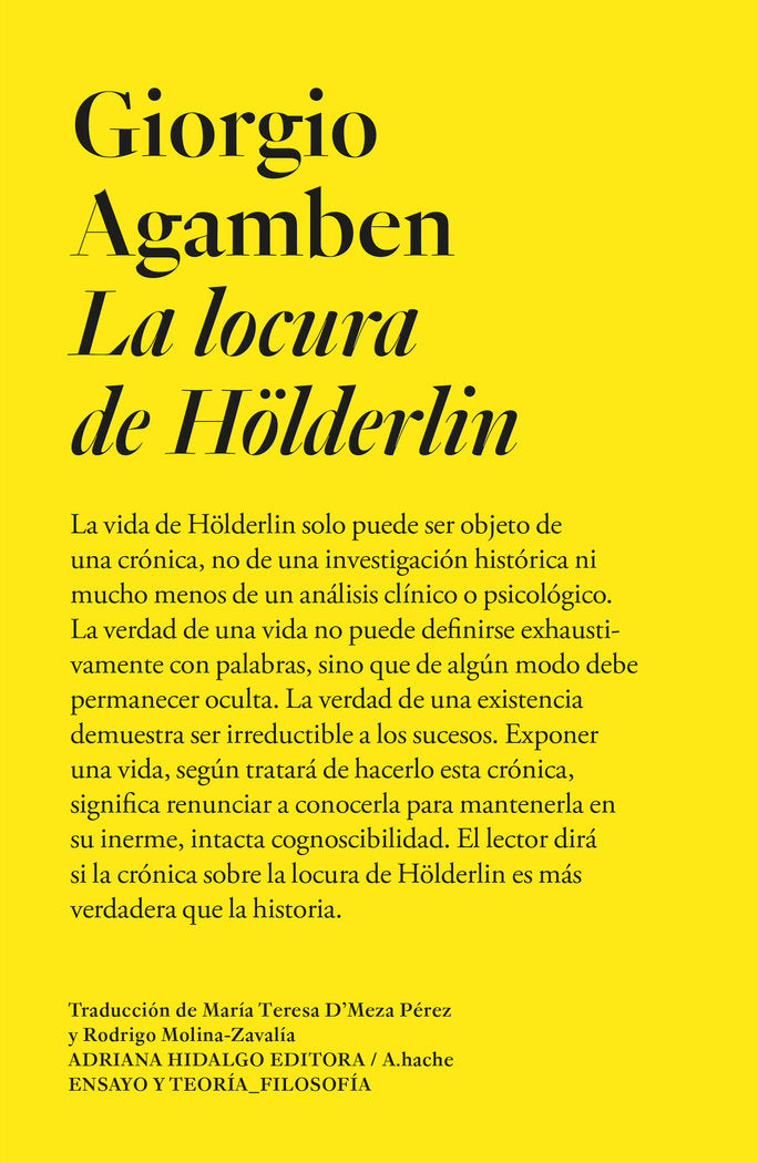 LA LOCURA DE HOLDERLIN, de AGAMBEN, GIORGIO | portada del libro