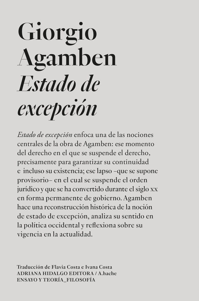 ESTADO DE EXCEPCION, de AGAMBEN | portada del libro