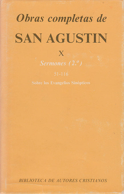 Obras completas de San Agustín. X: Sermones (2.º): 51-116: Sobre los Evangelios sinópticos, de San Agustín | portada del libr