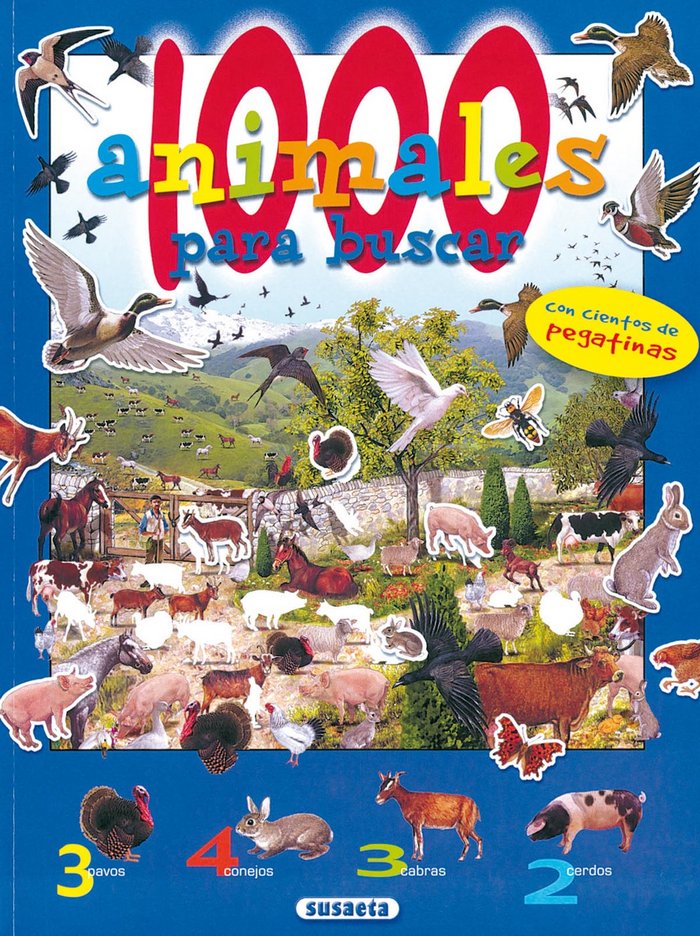 1000 ANIMALES PARA BUSCAR PEGATINAS AZUL | portada del libro