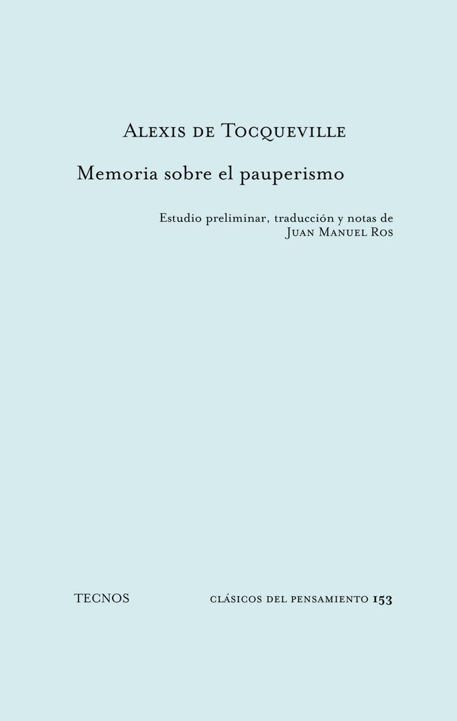 Memoria sobre el pauperismo, de Tocqueville, Alexis de | portada del libro