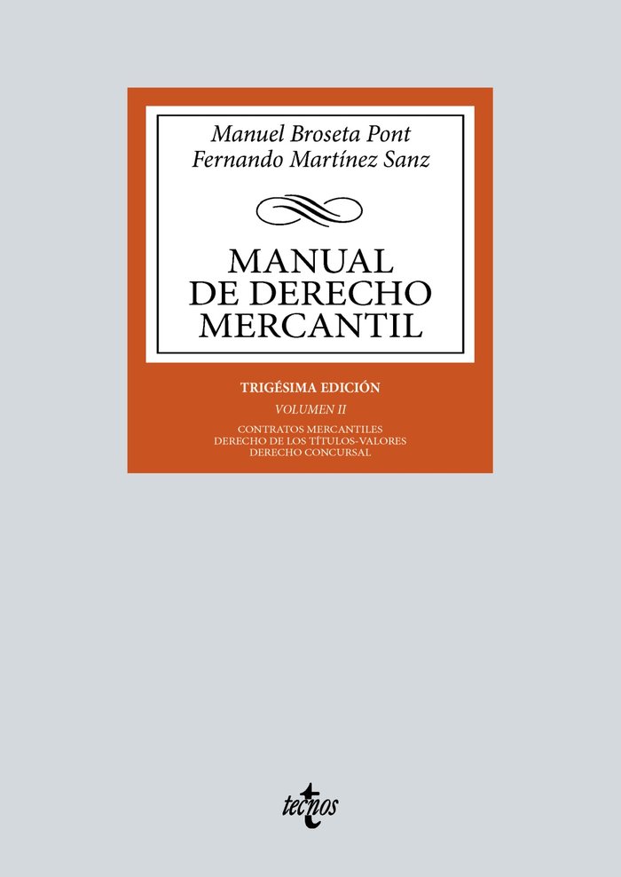 MANUAL DE DERECHO MERCANTIL, de BROSETA PONT, MANUEL | portada del libro