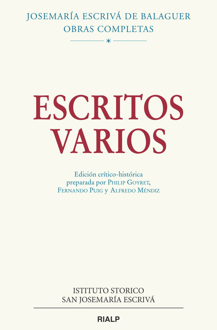 Escritos varios (1927-1974). Edición crítico-histórica (Rústica), de Escrivá de Balaguer, Josemaría | portada del libro