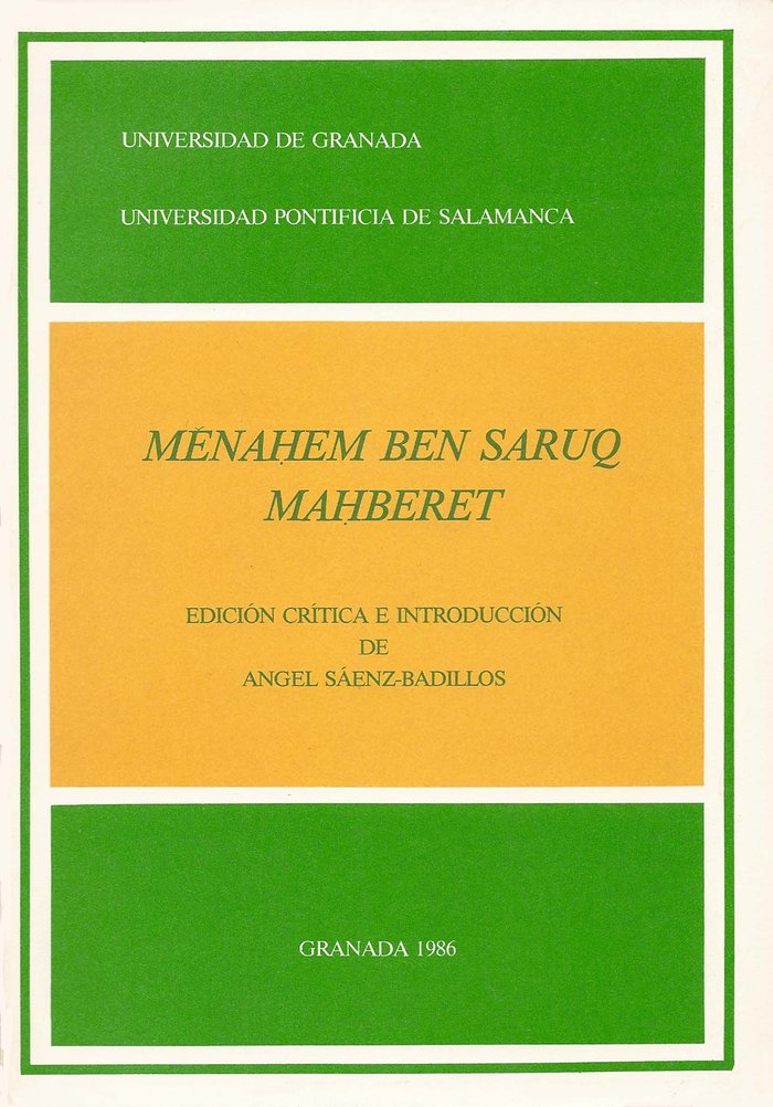 Menahem Ben Saruq Mahberet, de Sáenz Badillos | portada del libro