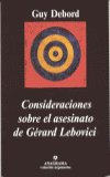 Consideraciones sobre el asesinato de Gérard Lebovici, de Debord | portada del libro