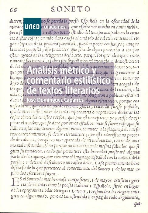 Análisis métrico y comentario estilístico de textos literarios, de Domínguez Caparrós, José | portada del libro