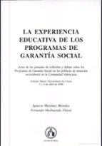 La experiencia educativa en los programas de garantía social, de Ignacio Martínez Morales | portada del libro