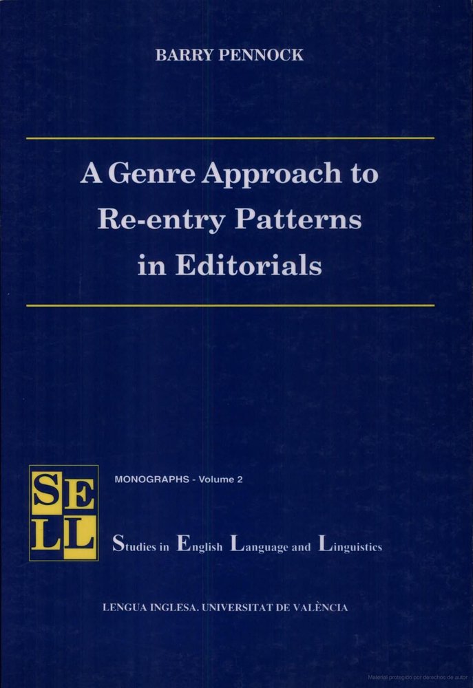 A Genre Approach to Re-entry Patterns in Editorials, de Pennock Speck | portada del libro