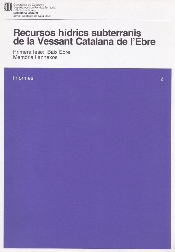 Recursos h¡drics subterranis de la vessant catalana de l'Ebre, de AA.VV. | portada del libro
