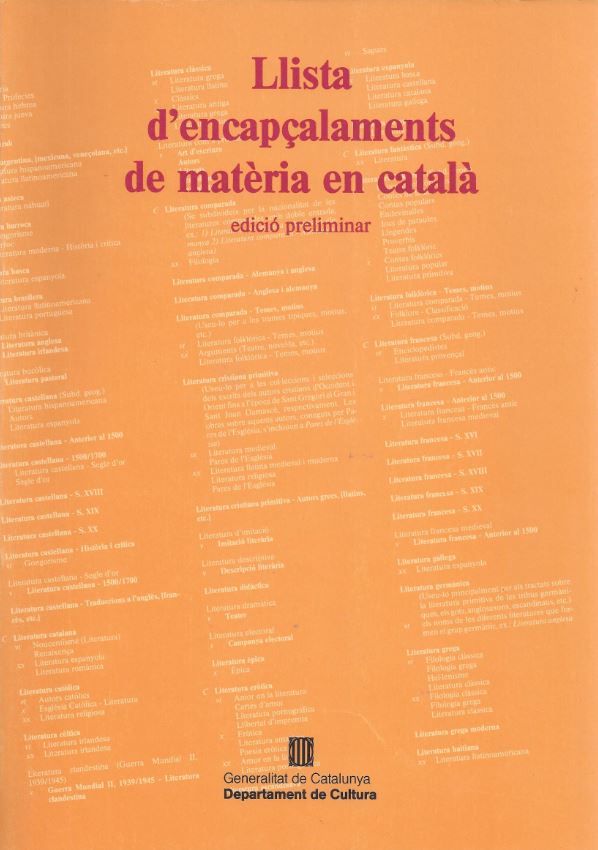 Llista d'encapçalaments de matèria en català, de GELABERT , NURIA | portada del libro