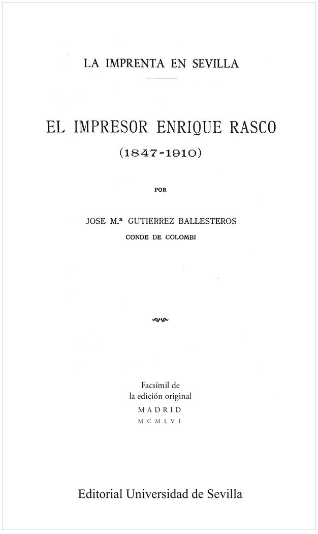 El impresor Enrique Rasco (1847-1910), de Gutíerrez Ballesteros, José María | portada del libro