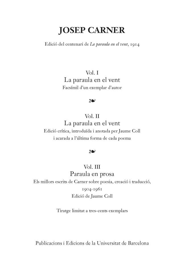 La paraula en el vent, de Carner i Puigoriol, Josep | portada del libro