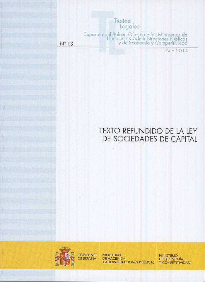 TEXTO REFUNDIDO DE LA LEY DE SOCIEDADES DE CAPITAL, de CENTRO DE PUBLICACIONES | portada del libro