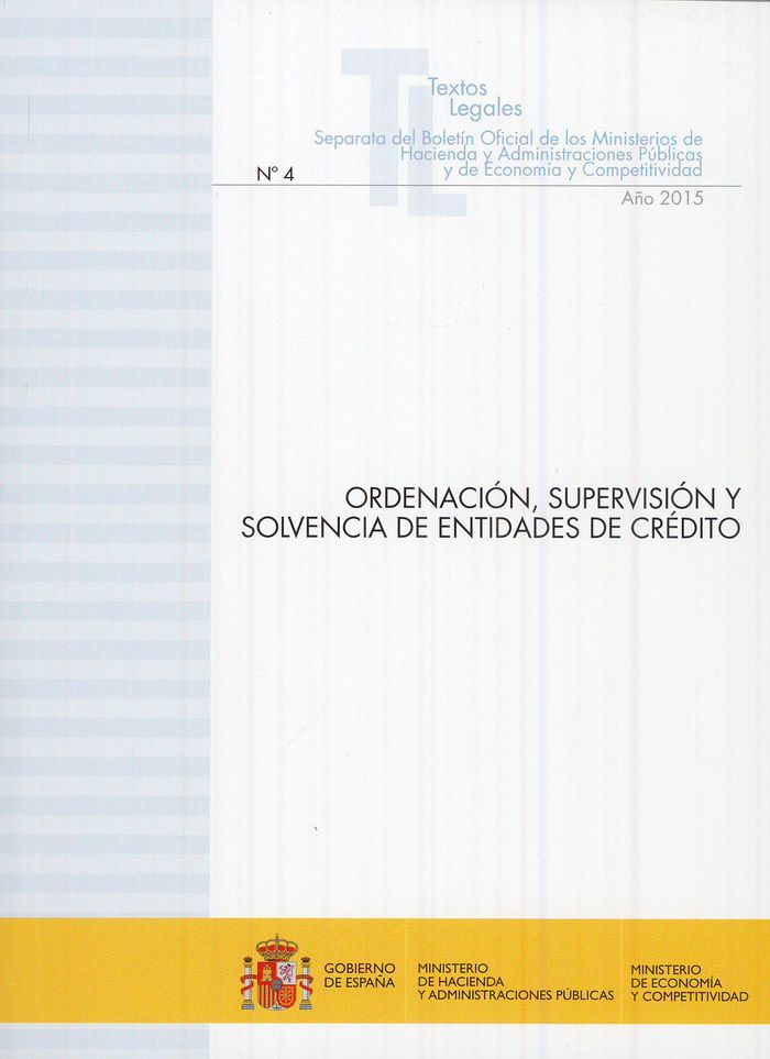 Ordenación, supervisión y solvencia de entidades de crédito, de CENTRO DE PUBLICACIONES | portada del libro