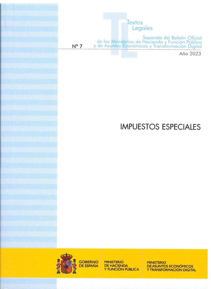 IMPUESTOS ESPECIALES 2019. SEPARATA DEL BOLETIN OFICIAL DE LOS MI, de TEXTOS LEGALES MINISTERIO DE HACIENDA | portada del lib