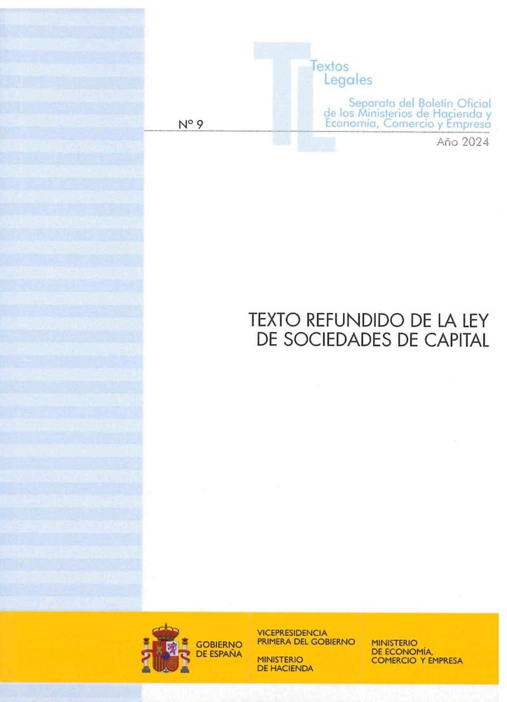 TEXTO REFUNDIDO DE LA LEY DE SOCIEDADES DE CAPITAL 2024, de TEXTOS LEGALES MINISTERIO DE HACIENDA | portada del libro