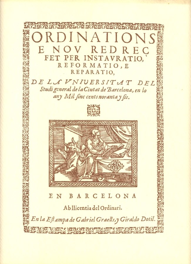 Ordinations e nov redreç de la Universitat de Barcelona (1596), de Universitat de Barcelona | portada del libro
