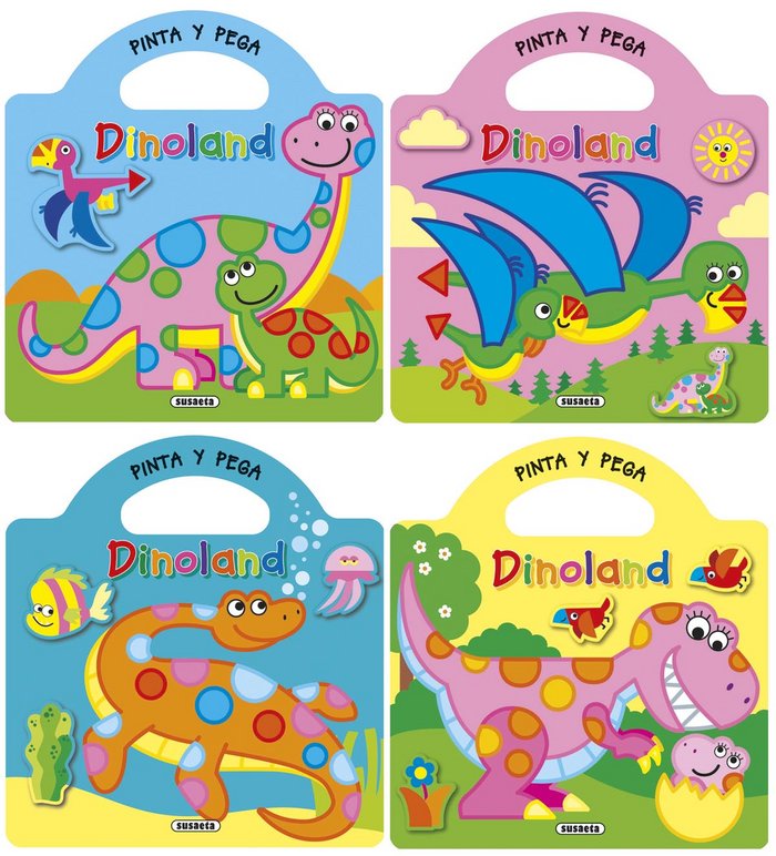 Pinta y pega - Dinoland (4 títulos), de Busquets | portada del libro