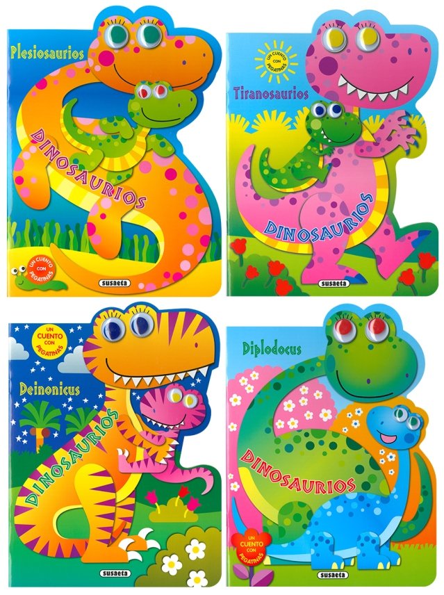 Mis dinosaurios con pegatinas (4 títulos), de Susaeta | portada del libro