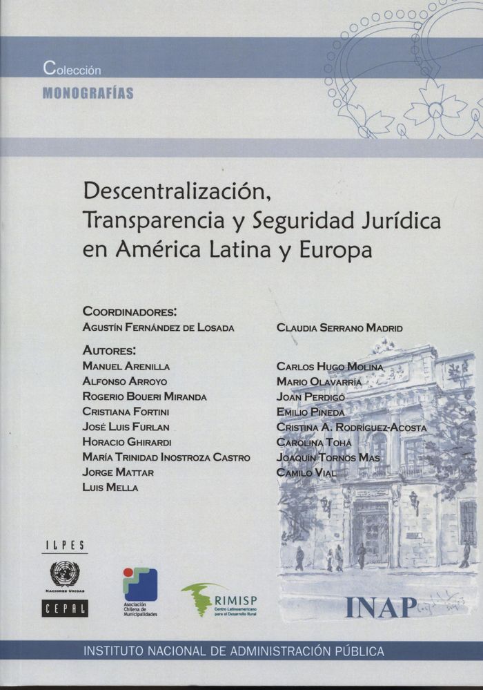 Descentralización, Transparencia y Seguridad Jurídica en América Latina y Europa, de Arenilla Sáez | portada del libro