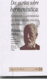 Dos escritos sobre hermenéutica, de Dilthey, Wilhelm | portada del libro