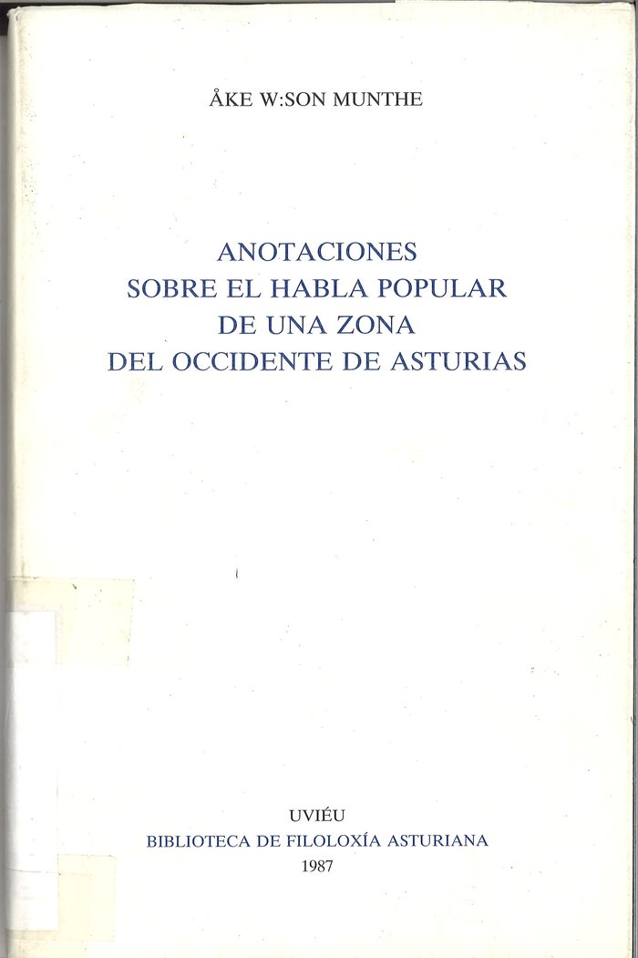 Anotaciones sobre el habla popular de una zona del occidente de Asturias, de Son Munthe | portada del libro