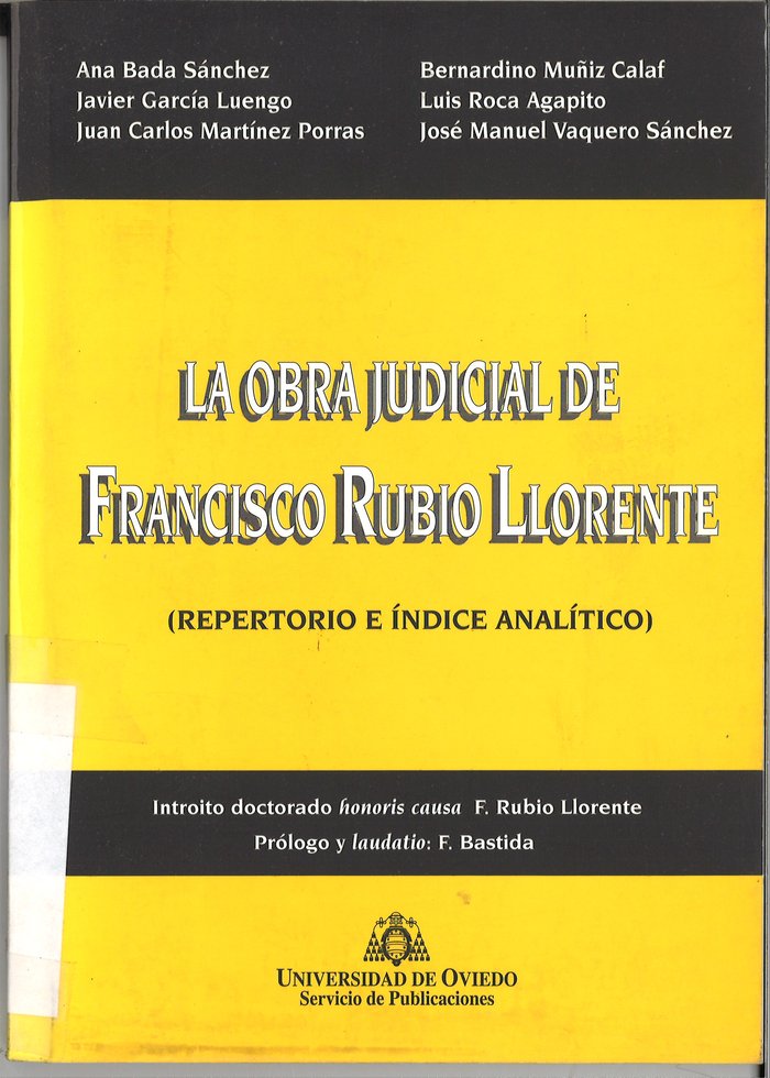 La obra judicial de Francisco Rubio Llorente (repertorio e índice analítico), de Bada Sánchez, Ana | portada del libro
