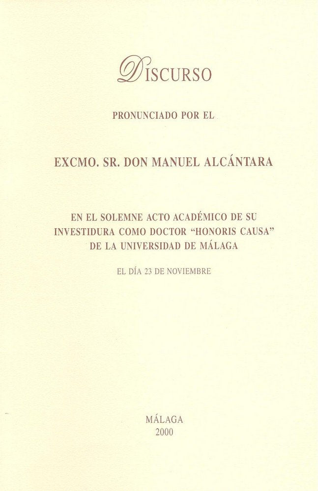 Discurso pronunciado por el Excmo. Sr. Don Manuel Alcántara, de Alcántara | portada del libro