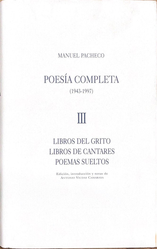 POESÍA COMPLETA MANUEL PACHECO TOMO III, de Pacheco, Manuel | portada del libro