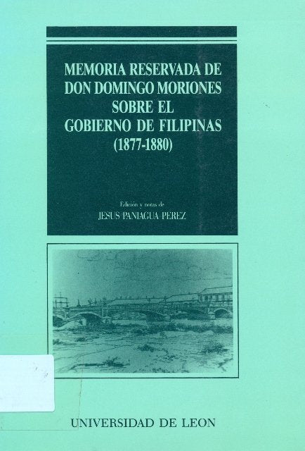 Memoria reservada de Don Domingo Moriones sobre el gobierno de Filipinas (1877-1880), de PANIAGUA PEREZ, JESUS | portada del 