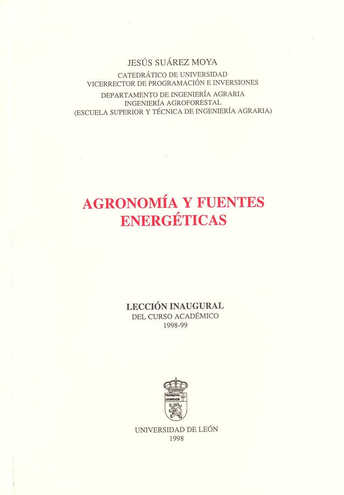 AGRONOMIA Y FUENTES ENERGETICAS LECCION I, de SUAREZ MOYA, JESUS | portada del libro