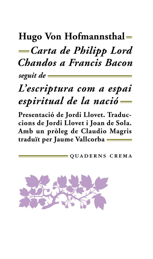 Carta de Philipp Lord Chandos a Francis Bacon, de Hofmannsthal, Hugo von | portada del libro