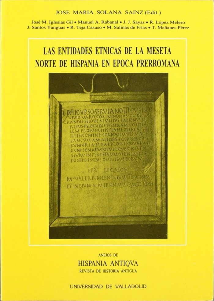 ENTIDADES ÉTNICAS DE LA MESETA NORTE DE HISPANIA EN ÉPOCA PRERROMANA, de SOLANA SAINZ | portada del libro