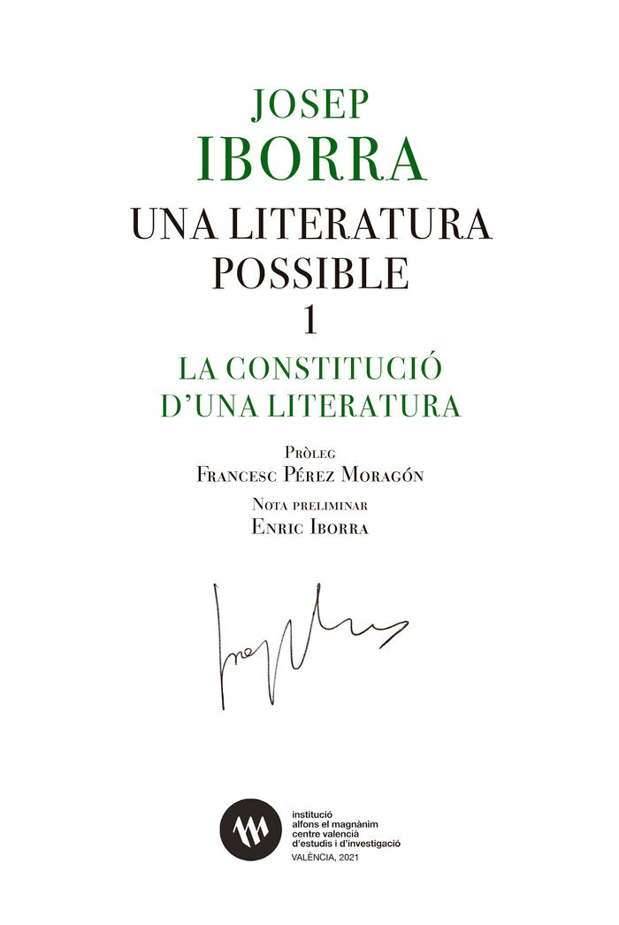 UNA LITERATURA POSSIBLE VALENCIANO, de IBORRA MARTINEZ | portada del libro