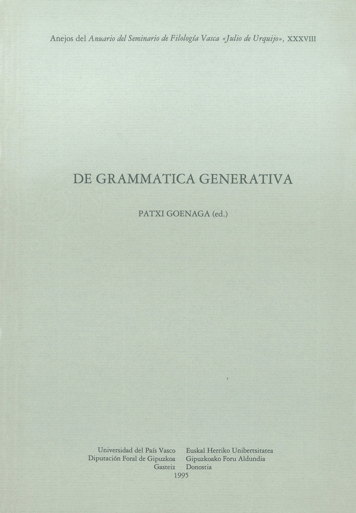 De grammatica generativa, de GOENAGA, PATXI (ED.) | portada del libro