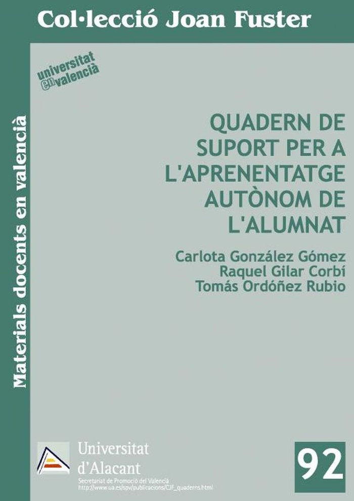 Quadern de suport per a l'aprenentatge autònom de l'alumnat, de González Gómez | portada del libro