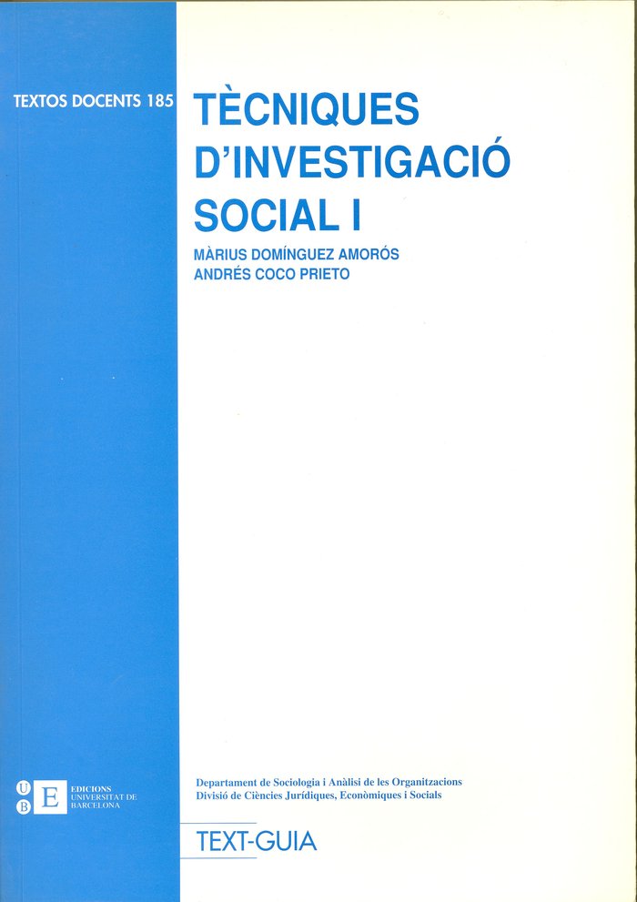 Tècniques d'investigació social I, de Domínguez Amorós | portada del libro